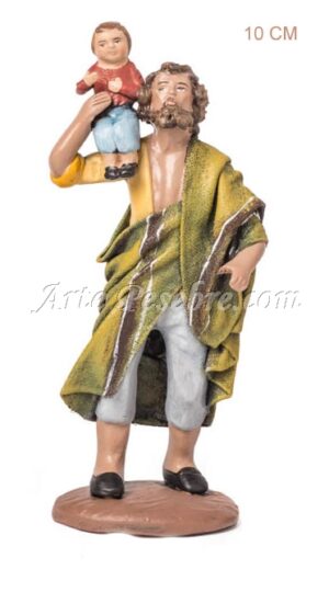 Pastor con niño en el hombro, 10 cm