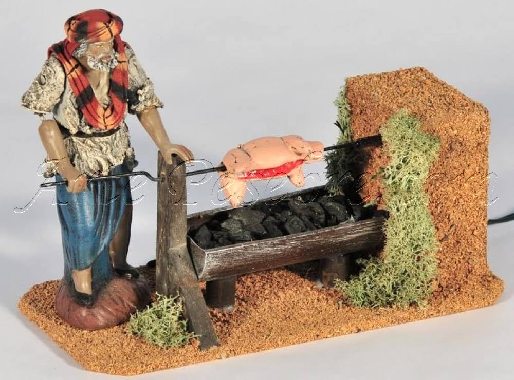 Figura De Pesebre Con Movimiento - Pastor Lavando En Barreño, Artesanía Española Para Figuras De 14 Cm