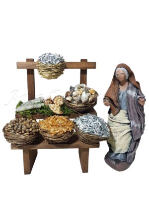 Pastora con puesto de pescado para figuras de 12 cm