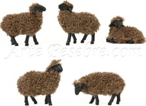 Ovejas de lana marrón 5 ud.
