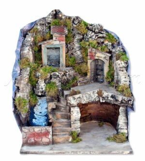 Portal con luces y cascada con bomba de agua