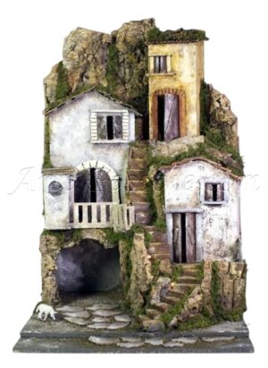 Portal con casas, escalera y luces