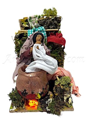 Pastora lavando ropa para fig. de 8 cm con movimiento y 2 LED