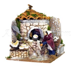 Panadera con horno para fig. de 10 cm con movimiento y efecto llama