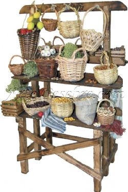 Puesto de mercado con frutas y verduras