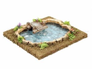 Lago con doble fondo con efecto de profundidad y embarcadero