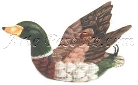 Pato de madera en vuelo verde-gris