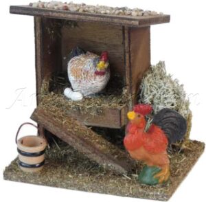 Gallinero con 2 gallinas y cubo