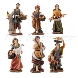 Grupo de 6 figuras con ofrendas en resina