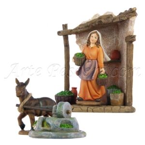 Pastora con burro y molino